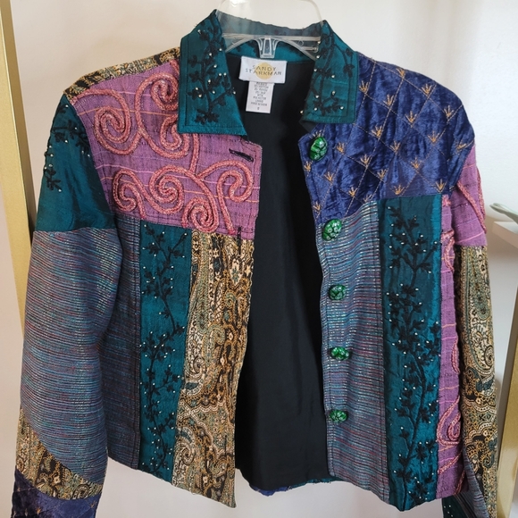 Vintage Sandy Starkman Boho Chic Jacket Abstract Patchwork Design Mixed Fabrics - Picture 2 of 12